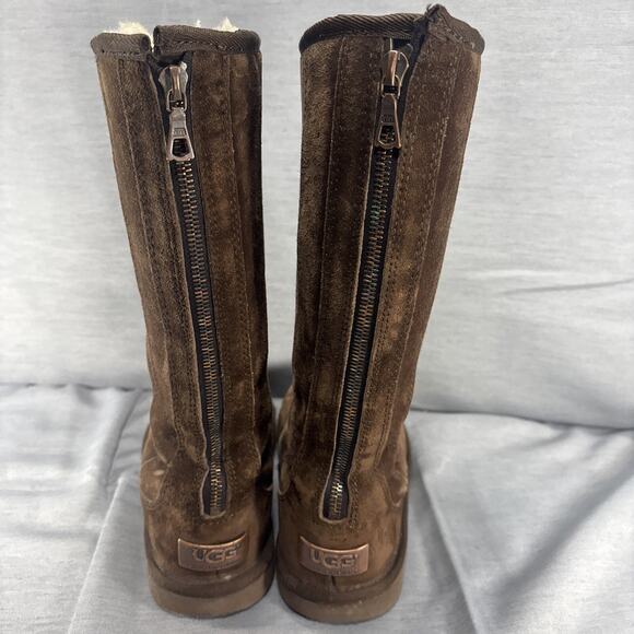 UGG Knightsbridge Brown Tall Suede Boots 5119 Shearling Lined Back Zip Womens 6 - Picture 1 of 12
